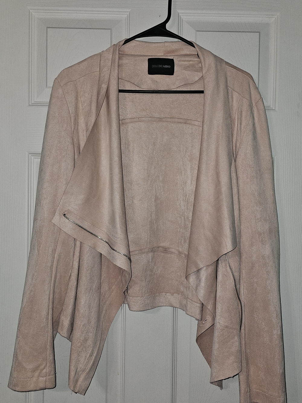 Dolce Cabo Blush Draped Suede Open-Front Jacket